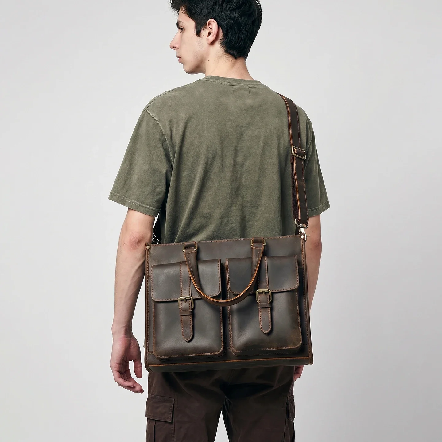 Leatherwork Thread - Maletín de Cuero Genuino Vintage para