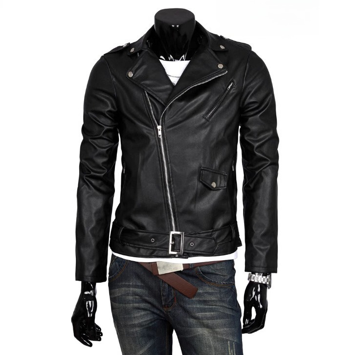 Leather Works Belt - Chaqueta de Motociclista Vintage para Hombre