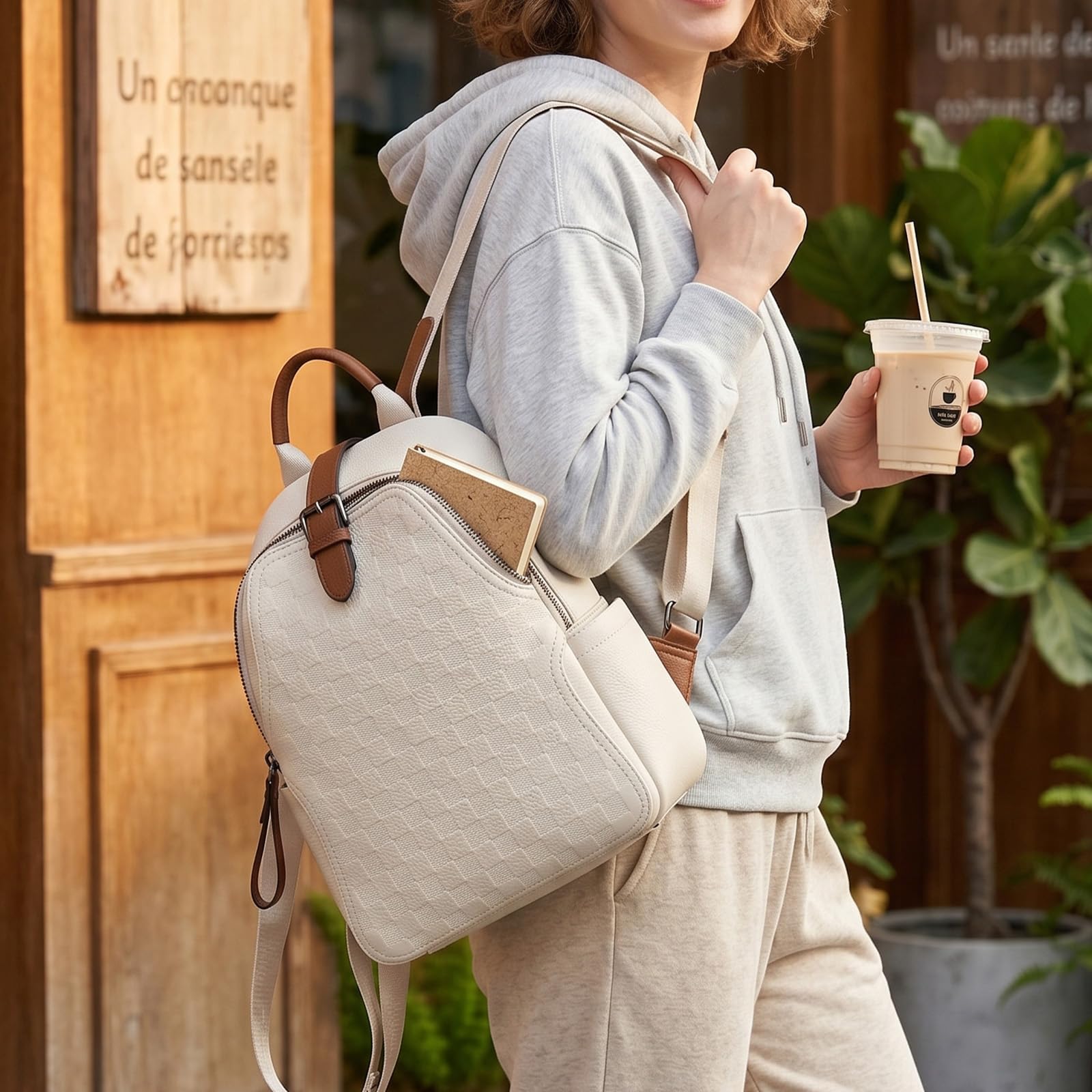Mochila de cuero PU a cuadros  - Leather Work Womens Backpack reseña y precio
